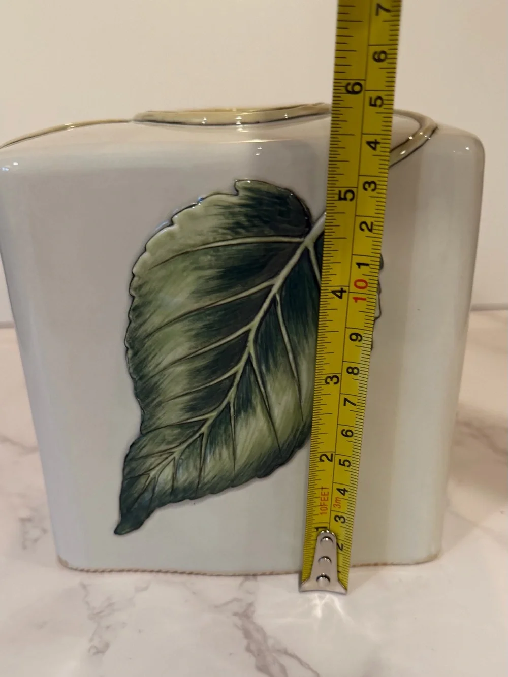 Fitz & Floyd Manhattan Garden Ceramic Tissue Box Cover Hand Painted Leaf Design